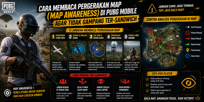 Cara Membaca Pergerakan Map (Map Awareness) di PUBG Mobile Agar Tidak Gampang Ter-sandwich
