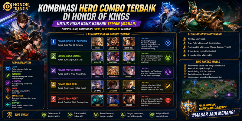 Kombinasi Hero Combo Terbaik di Honor of Kings untuk Push Rank Bareng Teman (Mabar)