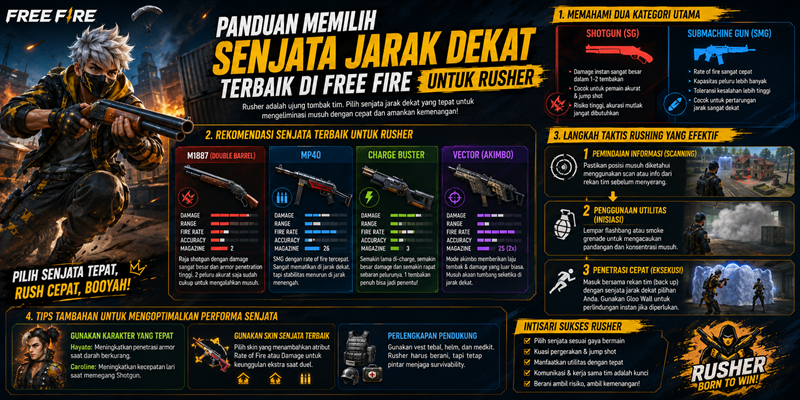 Panduan Memilih Senjata Jarak Dekat Terbaik di Free Fire untuk Rusher